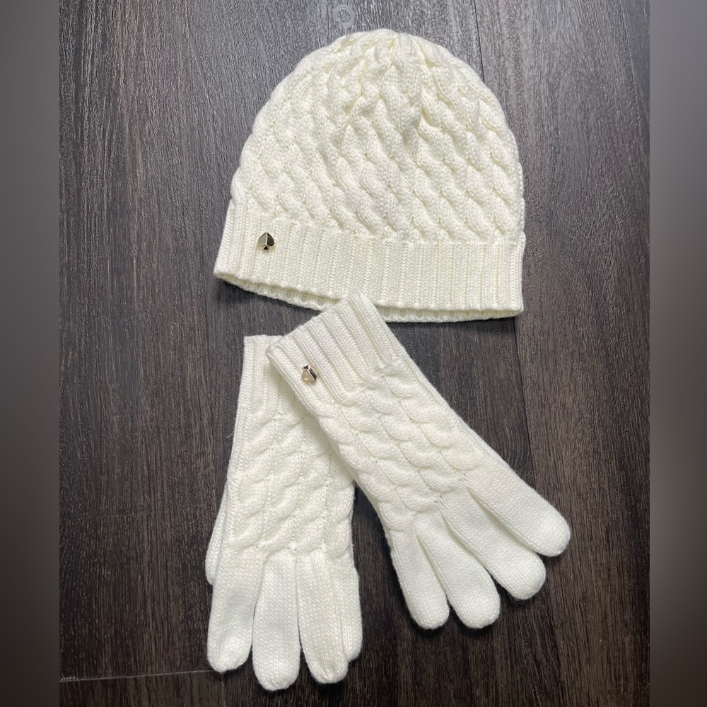 Kate Spade Cream Knit Hat and Gloves Set